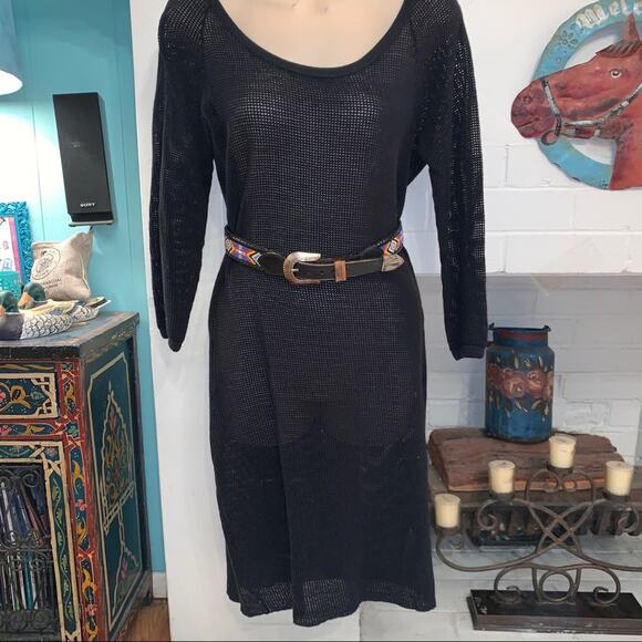 JAMES PERSE BLACK CROCHET CROCHETED MESH FISHNET DRESS M - Picture 1 of 4